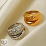 18k gold classic and fashionable double-layer hammered design ring - QH Clothing