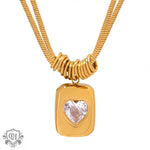 18K gold fashionable retro double-layer snake bone chain with love design light luxury style necklace - QH Clothing