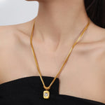 18K gold fashionable retro double-layer snake bone chain with love design light luxury style necklace - QH Clothing