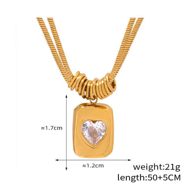 18K gold fashionable retro double-layer snake bone chain with love design light luxury style necklace - QH Clothing