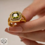 18K Gold Double-Layer Twist Ring with Inlaid Octagonal Zircons - QH Clothing