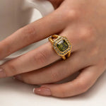 18K Gold Double-Layer Twist Ring with Inlaid Octagonal Zircons - QH Clothing