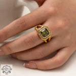 18K Gold Double-Layer Twist Ring with Inlaid Octagonal Zircons - QH Clothing