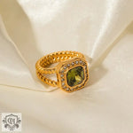 18K Gold Double-Layer Twist Ring with Inlaid Octagonal Zircons - QH Clothing