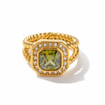 18K Gold Double-Layer Twist Ring with Inlaid Octagonal Zircons - QH Clothing