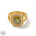 18K Gold Double-Layer Twist Ring with Inlaid Octagonal Zircons - QH Clothing