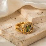 18K Gold Double-Layer Twist Ring with Inlaid Octagonal Zircons - QH Clothing