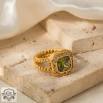 18K Gold Double-Layer Twist Ring with Inlaid Octagonal Zircons - QH Clothing