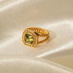 18K Gold Double-Layer Twist Ring with Inlaid Octagonal Zircons - QH Clothing