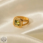 18K Gold Double-Layer Twist Ring with Inlaid Octagonal Zircons - QH Clothing