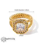 18K Gold Double-Layer Twist Ring with Inlaid Octagonal Zircons - QH Clothing