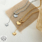 18K Gold Double Love Heart Necklace with Tassel Design - QH Clothing