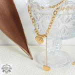 18K Gold Double Love Heart Necklace with Tassel Design - QH Clothing