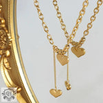 18K Gold Double Love Heart Necklace with Tassel Design - QH Clothing