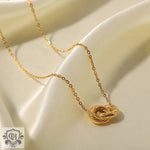 18K Gold Double Ring with Diamond Pendant Necklace - QH Clothing