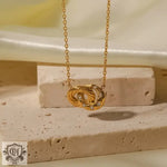 18K Gold Double Ring with Diamond Pendant Necklace - QH Clothing