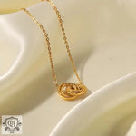 18K Gold Double Ring with Diamond Pendant Necklace - QH Clothing