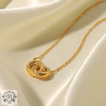 18K Gold Double Ring with Diamond Pendant Necklace - QH Clothing