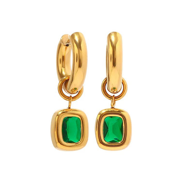 18K Gold Drop Earrings with Green Zircon Inlay - QH Clothing