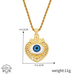 Gold-toned 18K gold necklace featuring heart-shaped devil’s eye design pendant