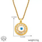 18K gold elegant geometric diamond-studded pendant necklace with devil’s eye design