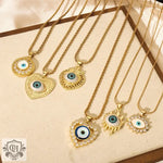 Gold-toned 18K gold devil’s eye pendant necklace with elegant geometric design