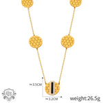 Gold-toned honeycomb patterned necklace featuring 18K gold and geometric round design