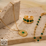 18K Gold Emerald Pendant Necklace - QH Clothing