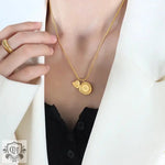 18K Gold Engraved Letters Necklace with Stars and Moon Design - QH Clothing