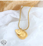 18K Gold Engraved Letters Necklace with Stars and Moon Design - QH Clothing