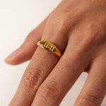 18K Gold Engraved Symbol Ring - QH Clothing