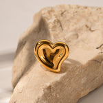 18K gold trendy exaggerated love-shaped design simple style ring - QH Clothing