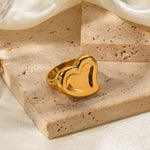 18K gold trendy exaggerated love-shaped design simple style ring - QH Clothing