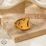 18K gold trendy exaggerated love-shaped design simple style ring - QH Clothing