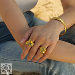 18K gold trendy exaggerated love-shaped design simple style ring - QH Clothing