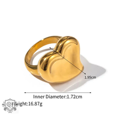 18K gold trendy exaggerated love-shaped design simple style ring - QH Clothing