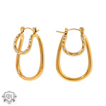 Gold-toned hoop earrings featuring embedded crystals in 18k gold light luxury style