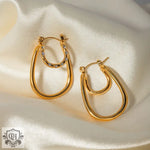 Pair of 18K Gold double-layer arc earrings with diamond-studded light luxury design