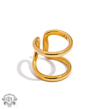 Gold-colored double-loop ring featuring 18k gold in a simple style line design