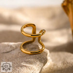 Shiny gold double-band ring featuring 18k gold line design in simple style