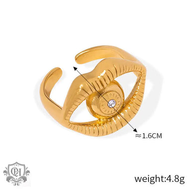 Gold-colored eye-shaped ring in 18K gold, showcasing hip-hop style and individual charm