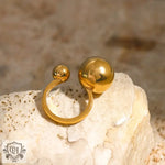 18k Gold Ring featuring a unique double ball design with elegant spherical accents