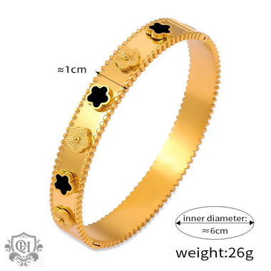 Gold-toned clover-motif bangle bracelets in 18K gold light luxury style design