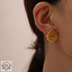 Gold textured square earring from 18K Gold light luxury beach style collection