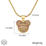 Gold-toned, jeweled Minnie Mouse pendant in 18K gold light luxury necklace design