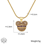 Gold-toned 18K gold cartoon bear pendant necklace in light luxury style with jewels