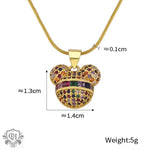 Gold-toned 18K gold necklace featuring colorful gemstone cartoon bear pendant design