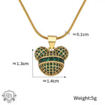 Gold-toned Mickey Mouse pendant necklace with green gemstones in 18K gold light luxury style