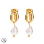 18k Gold Exquisite Fashion Earrings featuring Seashell and Pearl in Light Luxury Style