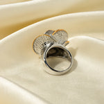 18k gold exquisite and noble flower with gold and silver color matching design ring - QH Clothing